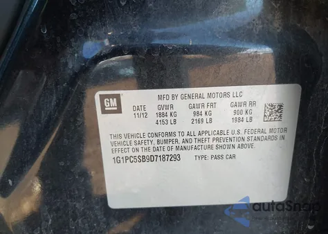 2013 Chevrolet Cruze 1Lt Auto z USA, uszkodzony, nr VIN 1G1PC5SB9D7187293